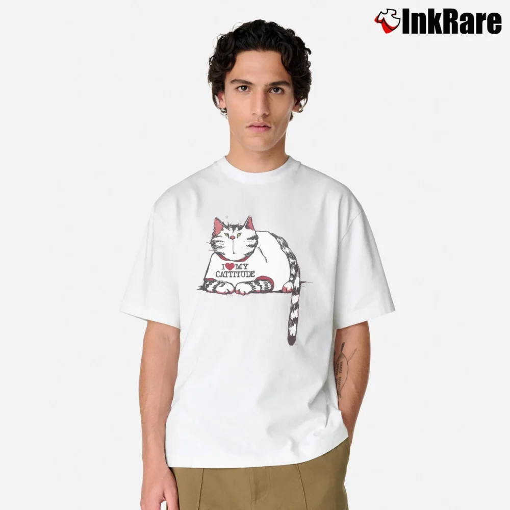 Men’s I Love My Cattitude Funny Cat Quote 90s Style Classic T-Shirt in white | Soft, Breathable Everyday Wear