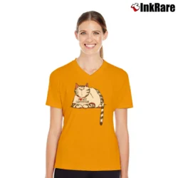 Women’s I Love My Cattitude Funny Cat Quote 90s Style V-Neck Tee in orange | Chic Neckline, Soft Texture
