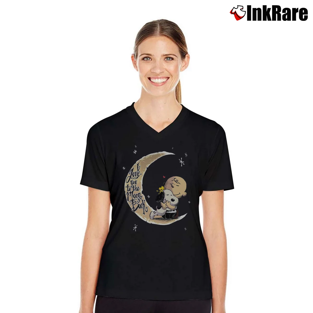 I Love You To The Moon And Back Women’s V-Neck Tee in black – Flattering Fit Women’s I Love You To The Moon And Back V-Neck Tee in black | Chic Neckline, Soft Texture