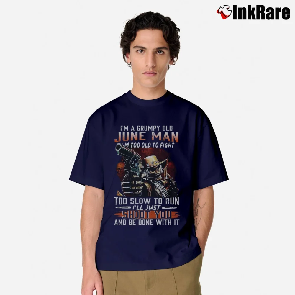 Men’s I'm A Grumpy Old July Man I'm Too Old To Fight Classic T-Shirt in navy | Soft, Breathable Everyday Wear