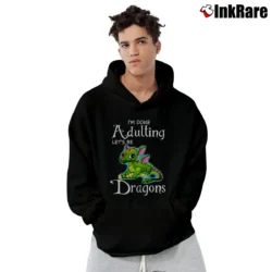 Men’s I'm Done Adulting Lets Be Friendly Dragons Funny Pullover Hoodie in black | Cozy, Durable, Modern Fit