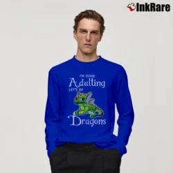 Men’s I'm Done Adulting Lets Be Friendly Dragons Funny Long-Sleeve Shirt in royal blue | Sleek, Lightweight, Year-Round Wear