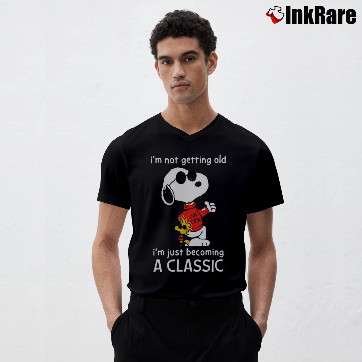 Men’s I'm Not Getting Old Snoopy Joe Cool I'm Just Becoming A Classic V-Neck Tee in black | Sharp, Breathable, Everyday Staple