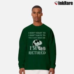 Men’s I'm Retired Snoopy Funny Long-Sleeve Shirt in forest green | Sleek, Lightweight, Year-Round Wear