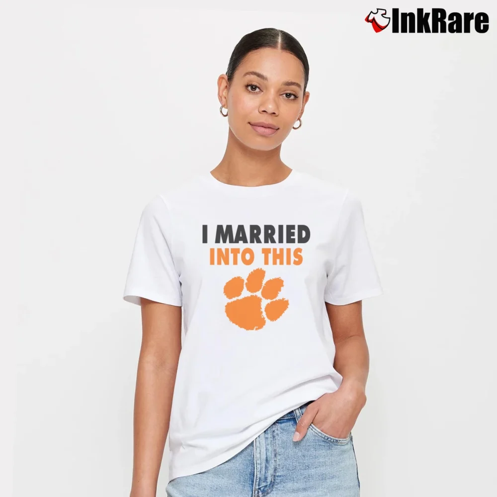 Women’s I Married Into This Clemson Tigers Classic Signature T-Shirt in white | Soft, Flattering Fit