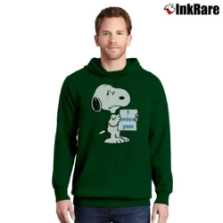 Men’s I Miss You Snoopy And Charlie Brown Pullover Hoodie in forest green | Cozy, Durable, Modern Fit