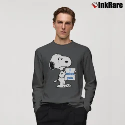 Men’s I Miss You Snoopy And Charlie Brown Long-Sleeve Shirt in charcoal | Sleek, Lightweight, Year-Round Wear