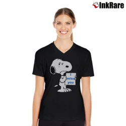 Women’s I Miss You Snoopy And Charlie Brown V-Neck Tee in black | Chic Neckline, Soft Texture