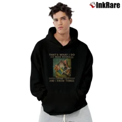 Men’s I Read Books I Drink Tea I Know Things Cat Book Lover Pullover Hoodie in black | Cozy, Durable, Modern Fit