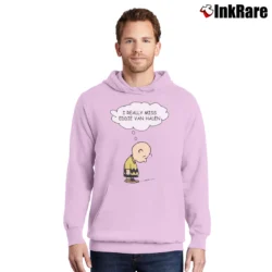 Men’s I Really Miss Eddie Van Halen Guitar Tribute Pullover Hoodie in light pink | Cozy, Durable, Modern Fit