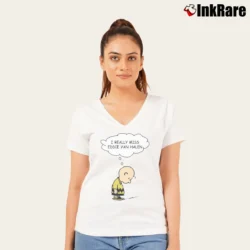 Women’s I Really Miss Eddie Van Halen Guitar Tribute V-Neck Tee in white | Chic Neckline, Soft Texture