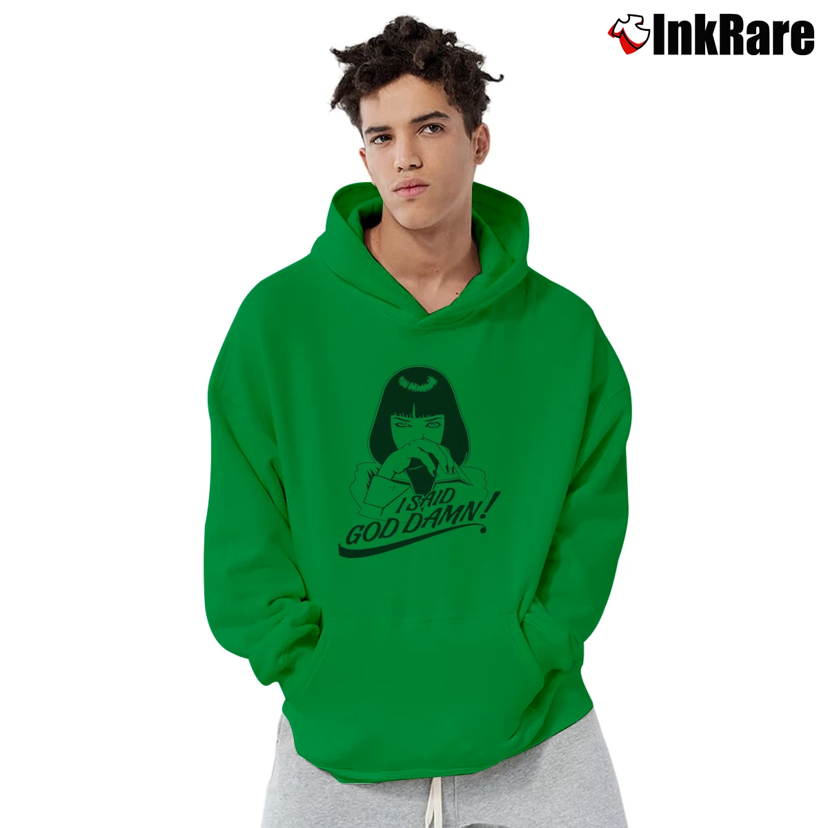 I Said Goddamn Mia Wallace Pulp Fiction Men’s Pullover Hoodie in irish green – Ultimate Warmth Men’s I Said Goddamn Mia Wallace Pulp Fiction Pullover Hoodie in irish green | Cozy, Durable, Modern Fit