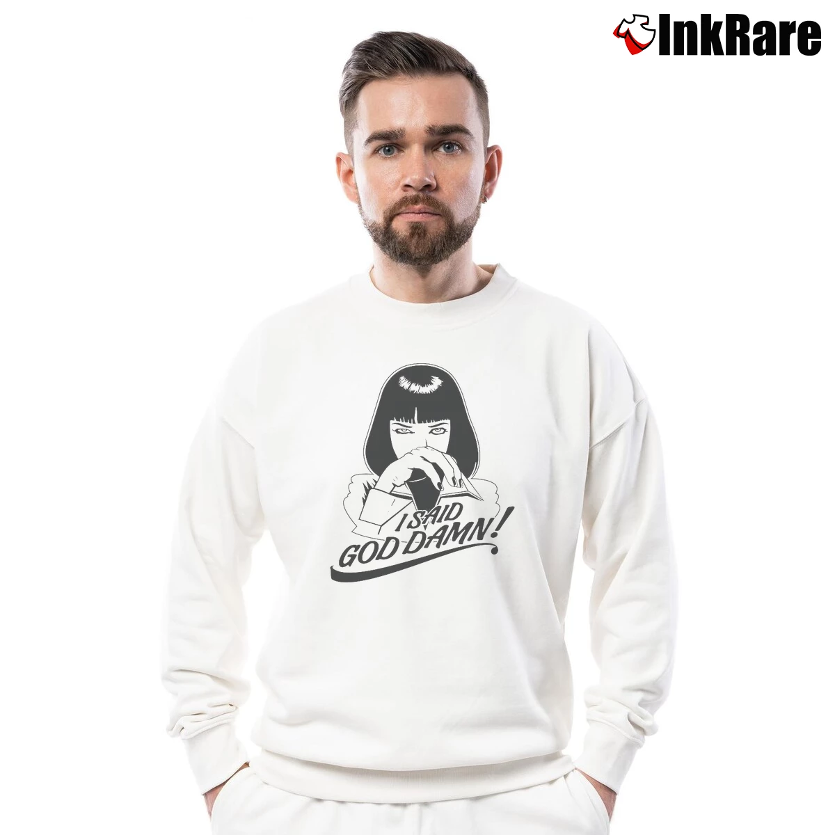 I Said Goddamn Mia Wallace Pulp Fiction Men’s Crewneck Sweatshirt in white – Soft & Durable Men’s I Said Goddamn Mia Wallace Pulp Fiction Crewneck Sweatshirt in white | Cozy Fabric, Clean Style