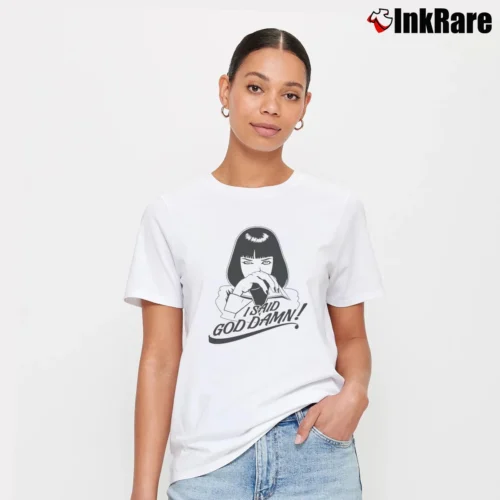 I Said Goddamn Mia Wallace Pulp Fiction Women’s Tee in white – Effortless Style Women’s I Said Goddamn Mia Wallace Pulp Fiction T-Shirt in white | Soft, Flattering Fit
