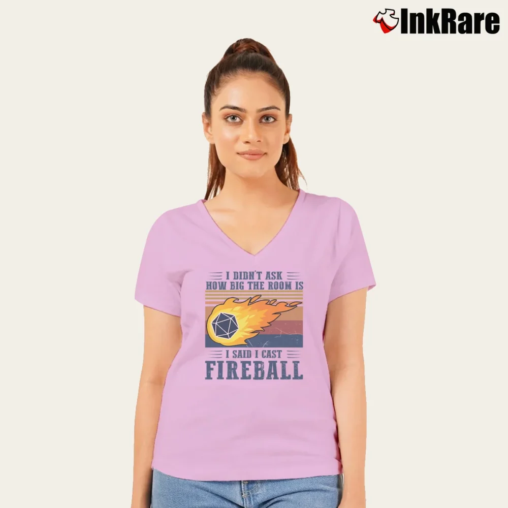 Women’s I Said I Cast Fireball Dungeons And Dragons Meme V-Neck Tee in light pink | Chic Neckline, Soft Texture