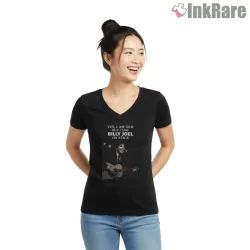 I Saw Billy Joel On Stage Vintage Photo Shirt on black v-neck shirt for women graphic tee