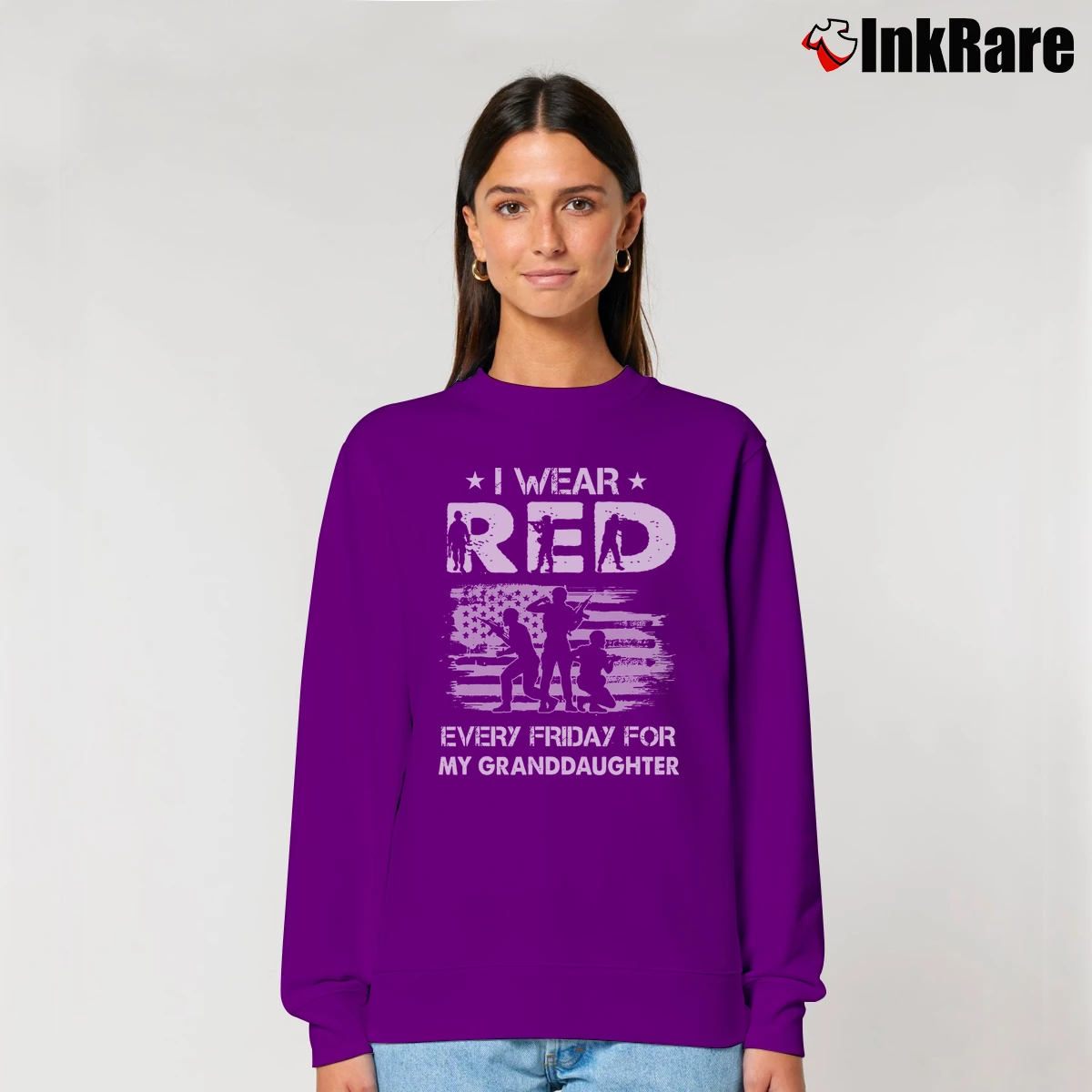 Women’s I Wear Red Every Friday For My Granddaughter Military Relaxed Sweatshirt in purple | Soft, Laid-Back Vibe