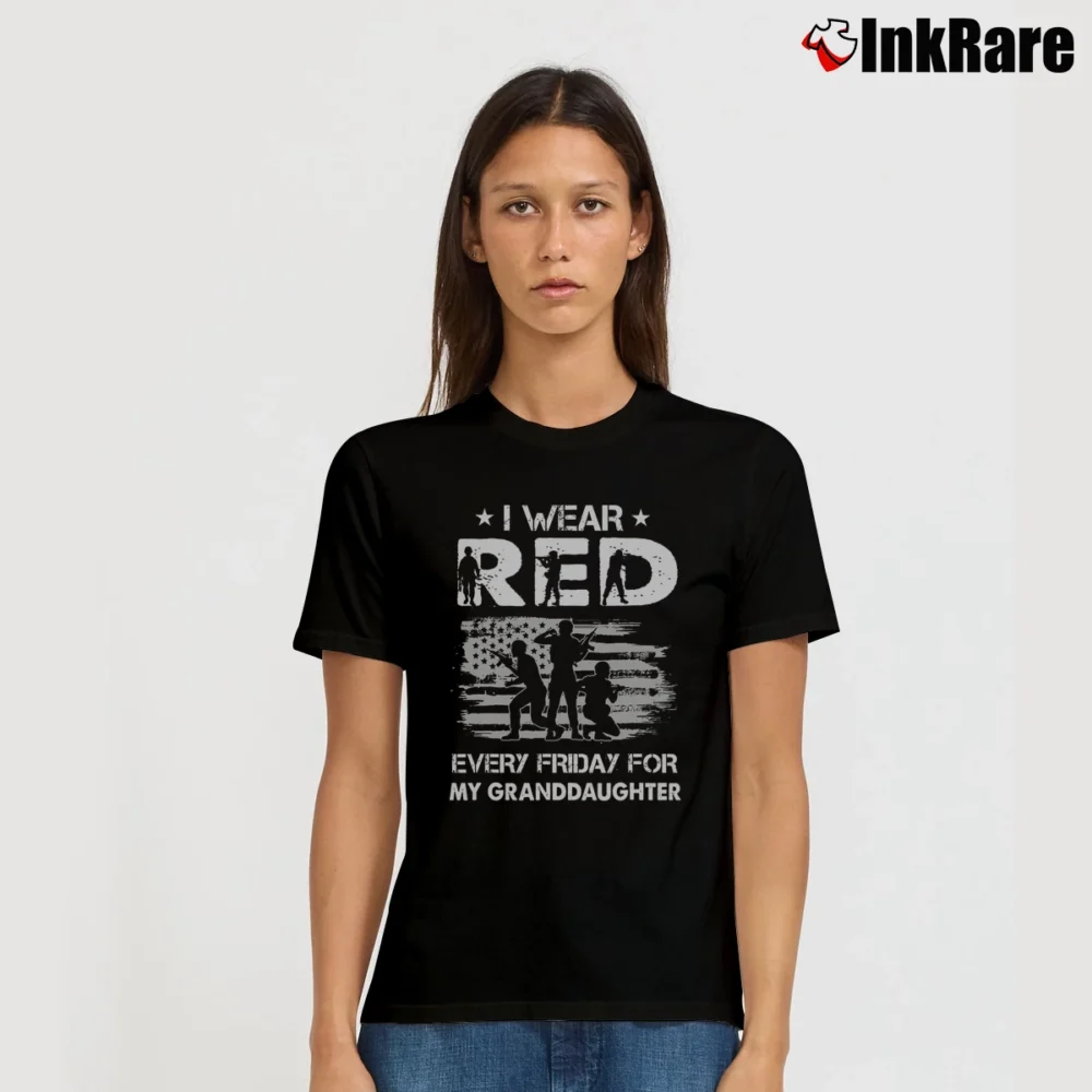 Women’s I Wear Red Every Friday For My Granddaughter Military T-Shirt in black | Soft, Flattering Fit