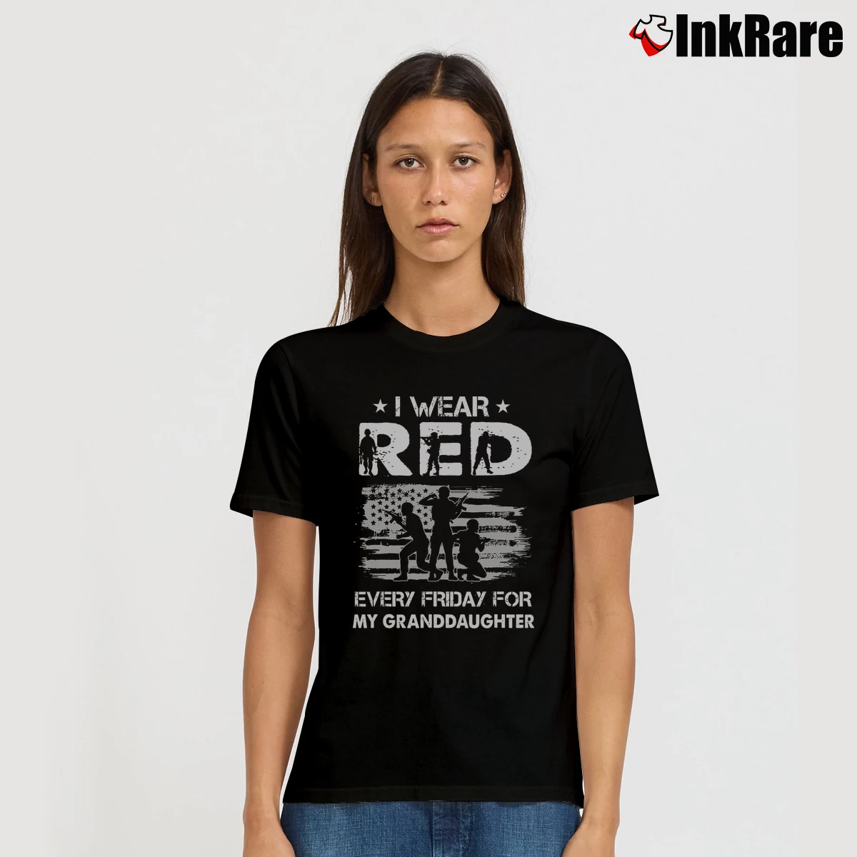 I Wear Red Every Friday For My Granddaughter Military Women’s Tee in black – Effortless Style Women’s I Wear Red Every Friday For My Granddaughter Military T-Shirt in black | Soft, Flattering Fit