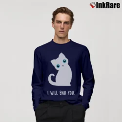 Men’s I Will End You Cute Evil Kitty Cat Funny Sarcastic Long-Sleeve Shirt in navy | Sleek, Lightweight, Year-Round Wear