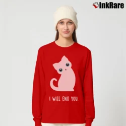 Women’s I Will End You Cute Evil Kitty Cat Funny Sarcastic Long-Sleeve Top in red | Sleek, Versatile, All-Season
