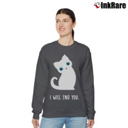 Women’s I Will End You Cute Evil Kitty Cat Funny Sarcastic Relaxed Sweatshirt in charcoal | Soft, Laid-Back Vibe
