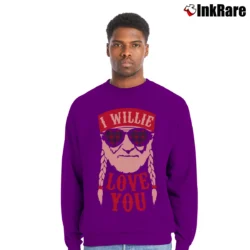 Men’s I Willie Love You Graphic Crewneck Sweatshirt in purple | Cozy Fabric, Clean Style