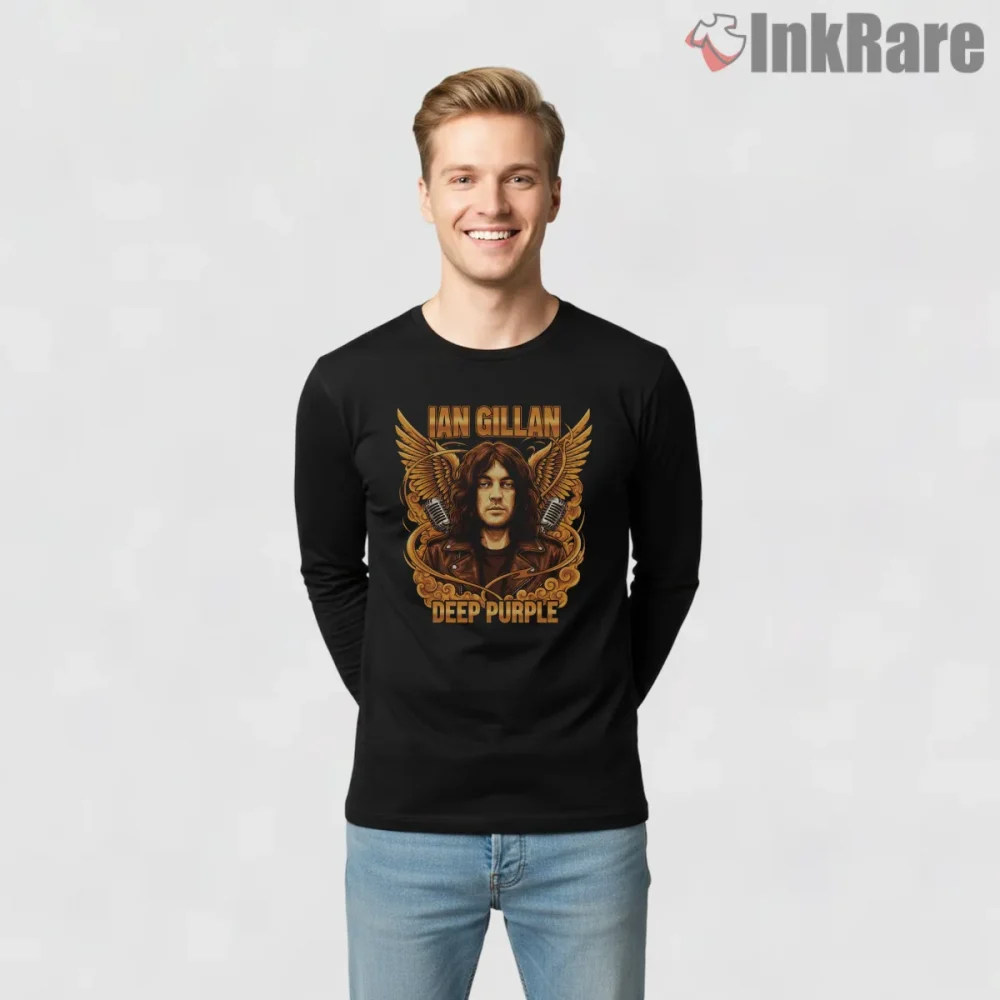 Ian Gillan Deep Purple Classic Rock Portrait Shirt on black long sleeve shirt for men graphic tee