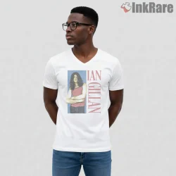 Ian Gillan Young Era Portrait Shirt on white v-neck shirt for men graphic tee
