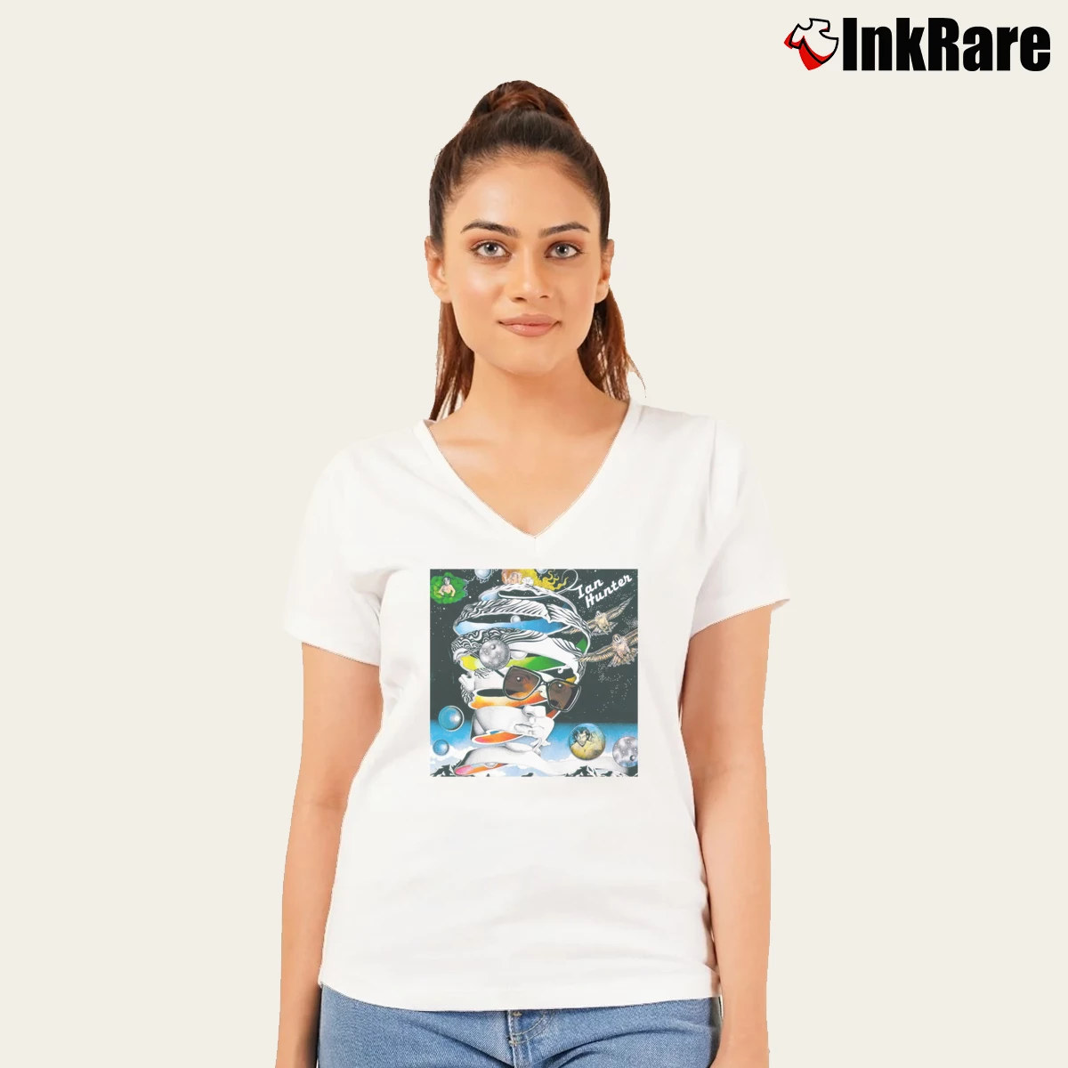 Women’s Ian Hunter Lounge Lizard V-Neck Tee in white | Chic Neckline, Soft Texture