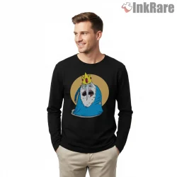 Ice King Angry Expression Minimal Circle Cartoon Shirt on black long sleeve shirt for men graphic tee