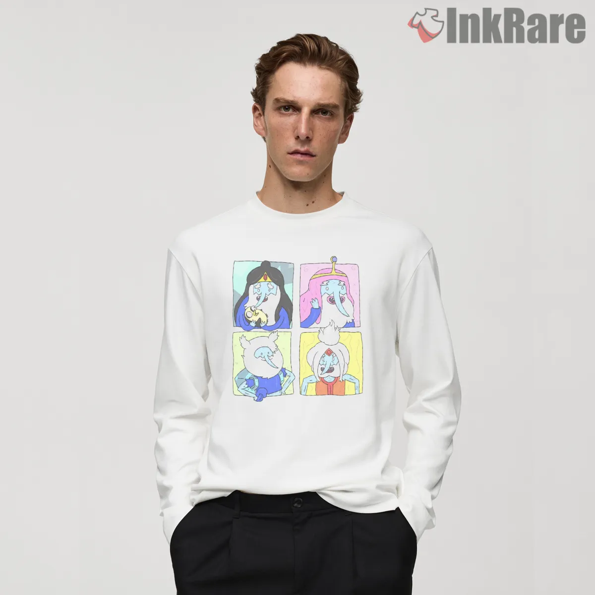 Ice King Expression Grid Cartoon Character Long Sleeve White Ice King Expression Grid Cartoon Character Shirt on white long sleeve shirt for men graphic tee