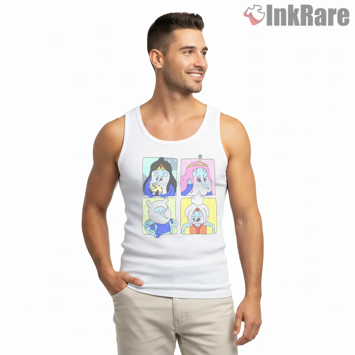 Ice King Expression Grid Cartoon Character Tank Top White Ice King Expression Grid Cartoon Character Shirt on white tank top for men graphic tee