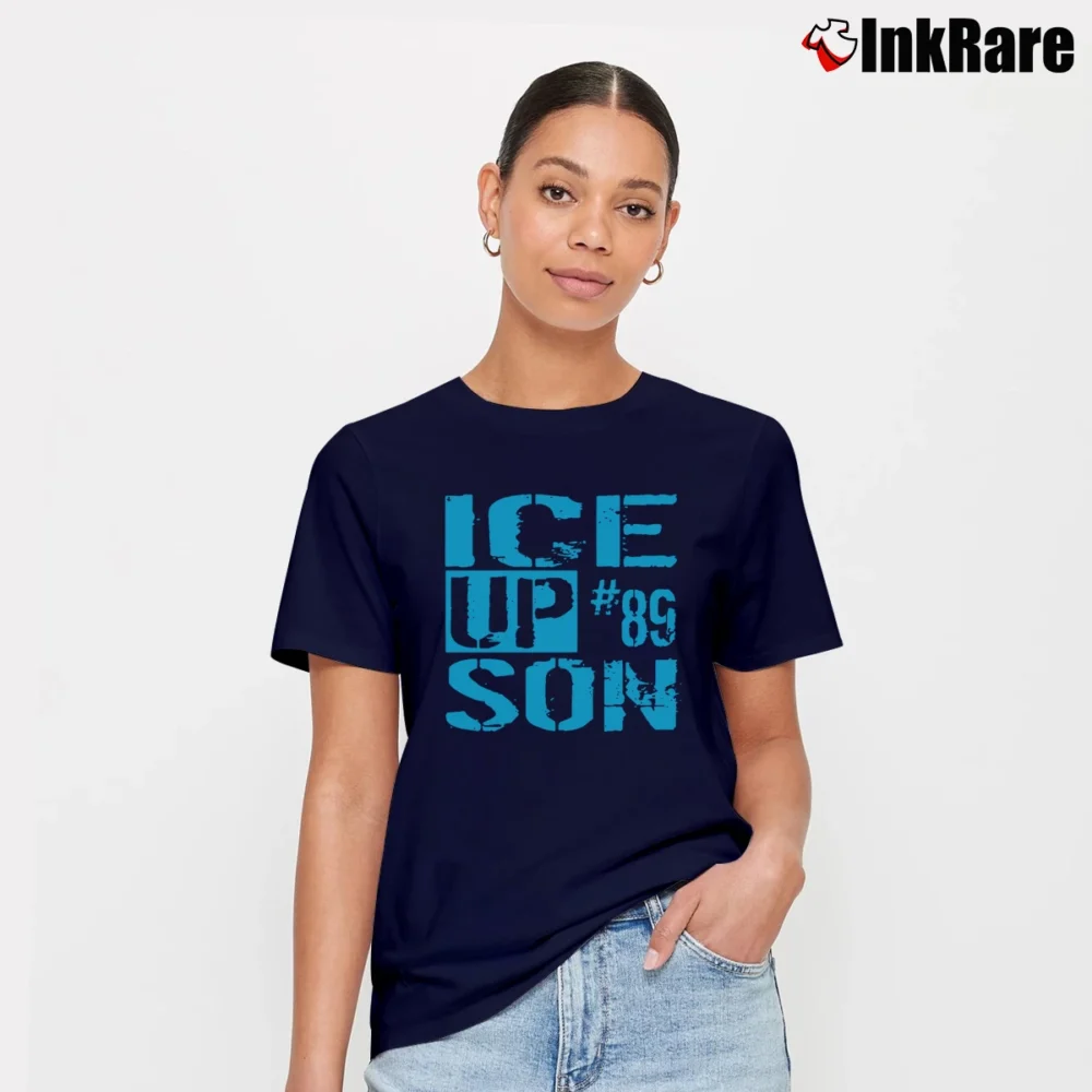 Women’s Ice Up Son Funny Steve Smith Quote Signature T-Shirt in navy | Soft, Flattering Fit