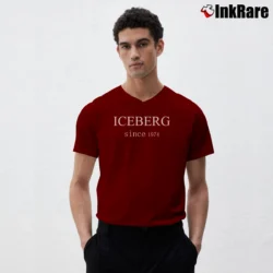 Men’s Iceberg Logo V-Neck Tee in maroon | Sharp, Breathable, Everyday Staple
