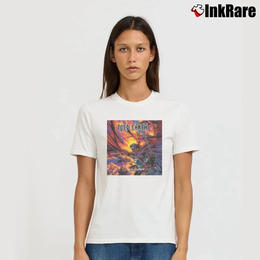 Women’s Iced Earth The Dark Saga Signature T-Shirt in white | Soft, Flattering Fit