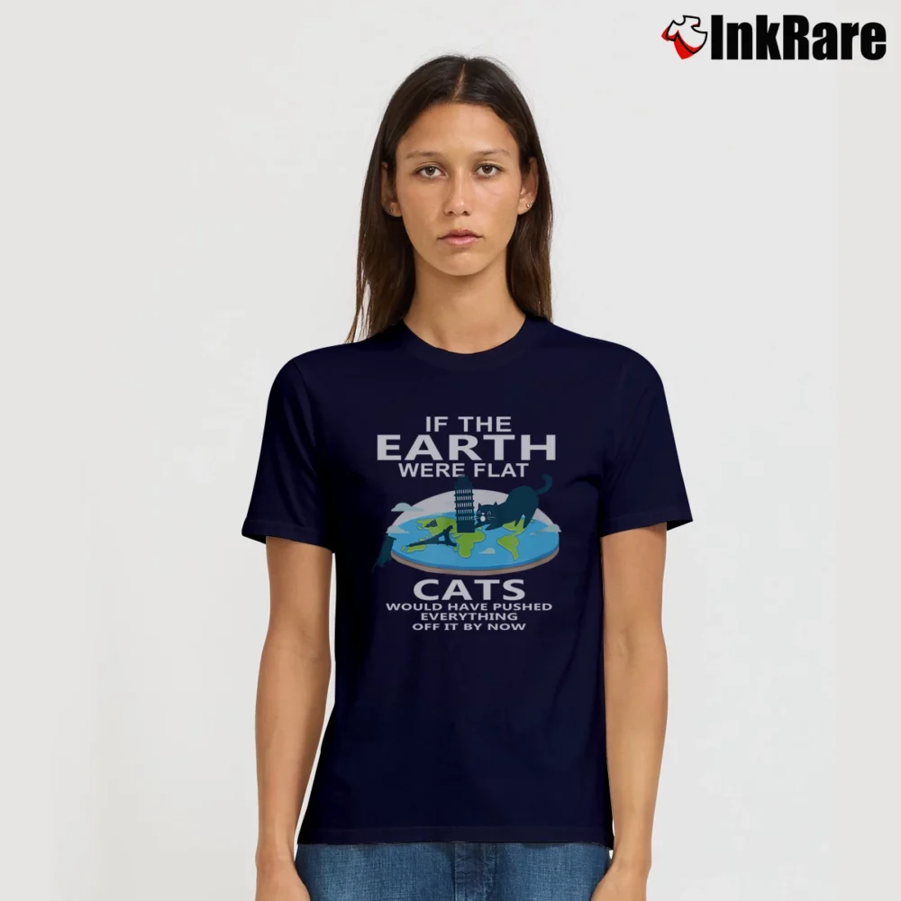 Women’s If The Earth Were Flat Cats Round Earther Signature T-Shirt in navy | Soft, Flattering Fit