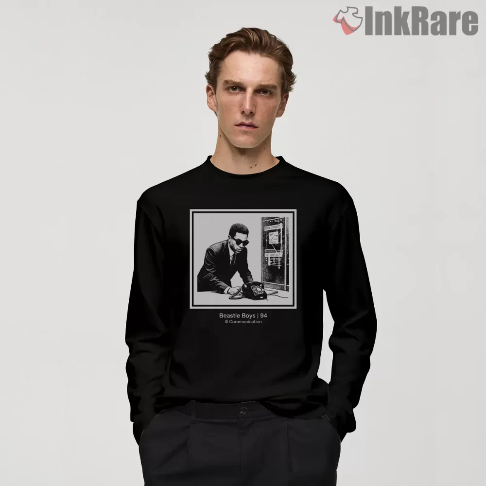 Ill Communication Minimalist Studio Snapshot Shirt on black long sleeve shirt for men graphic tee