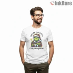 Im Fine This Is Fine Grinch Christmas Lights Shirt on white short sleeve shirt for men graphic tee