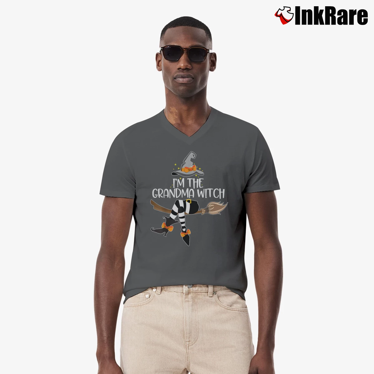 Men’s Im The Grandma Witch Matching Halloween V-Neck Tee in charcoal | Sharp, Breathable, Everyday Staple