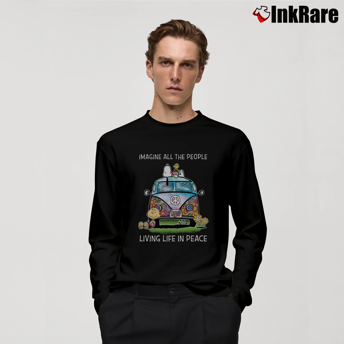Imagine All The People Living Life In Peace Snoopy Men’s Long-Sleeve Tee in black – Versatile Layering Men’s Imagine All The People Living Life In Peace Snoopy Long-Sleeve Shirt in black | Sleek, Lightweight, Year-Round Wear