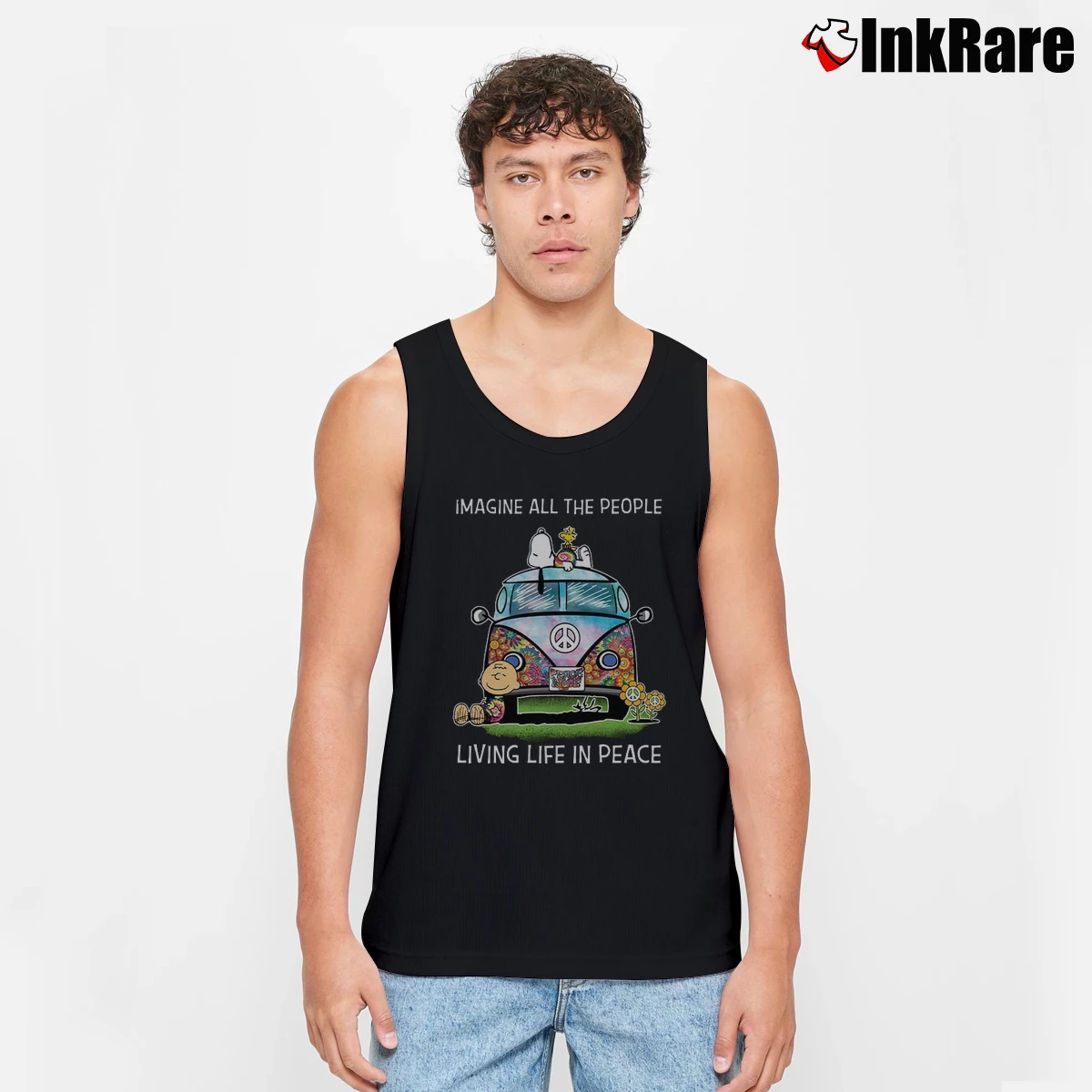 Imagine All The People Living Life In Peace Snoopy Men’s Performance Tank in black – Lightweight Comfort Men’s Imagine All The People Living Life In Peace Snoopy Tank Top in black | Breathable, Active-Friendly Design