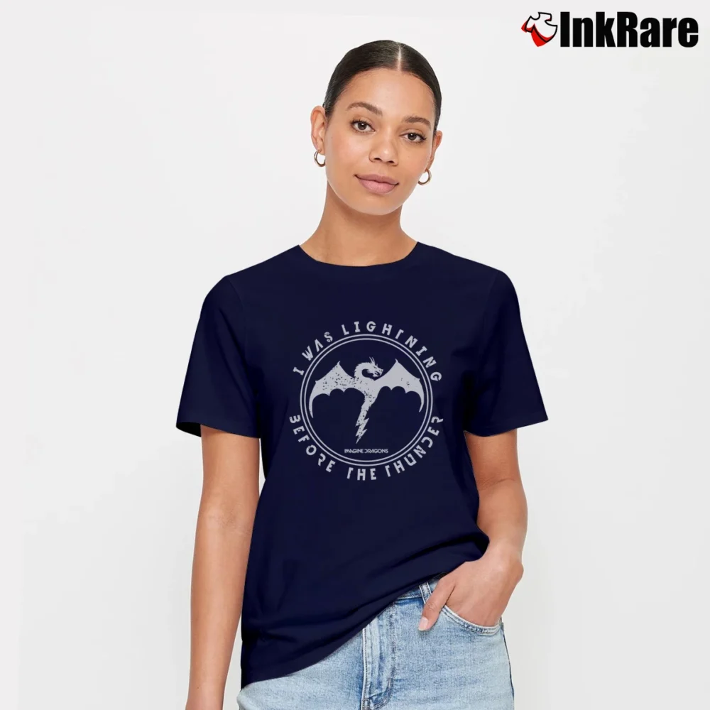 Women’s Imagine Dragons Thunder Song Lyrics Concert Signature T-Shirt in navy | Soft, Flattering Fit