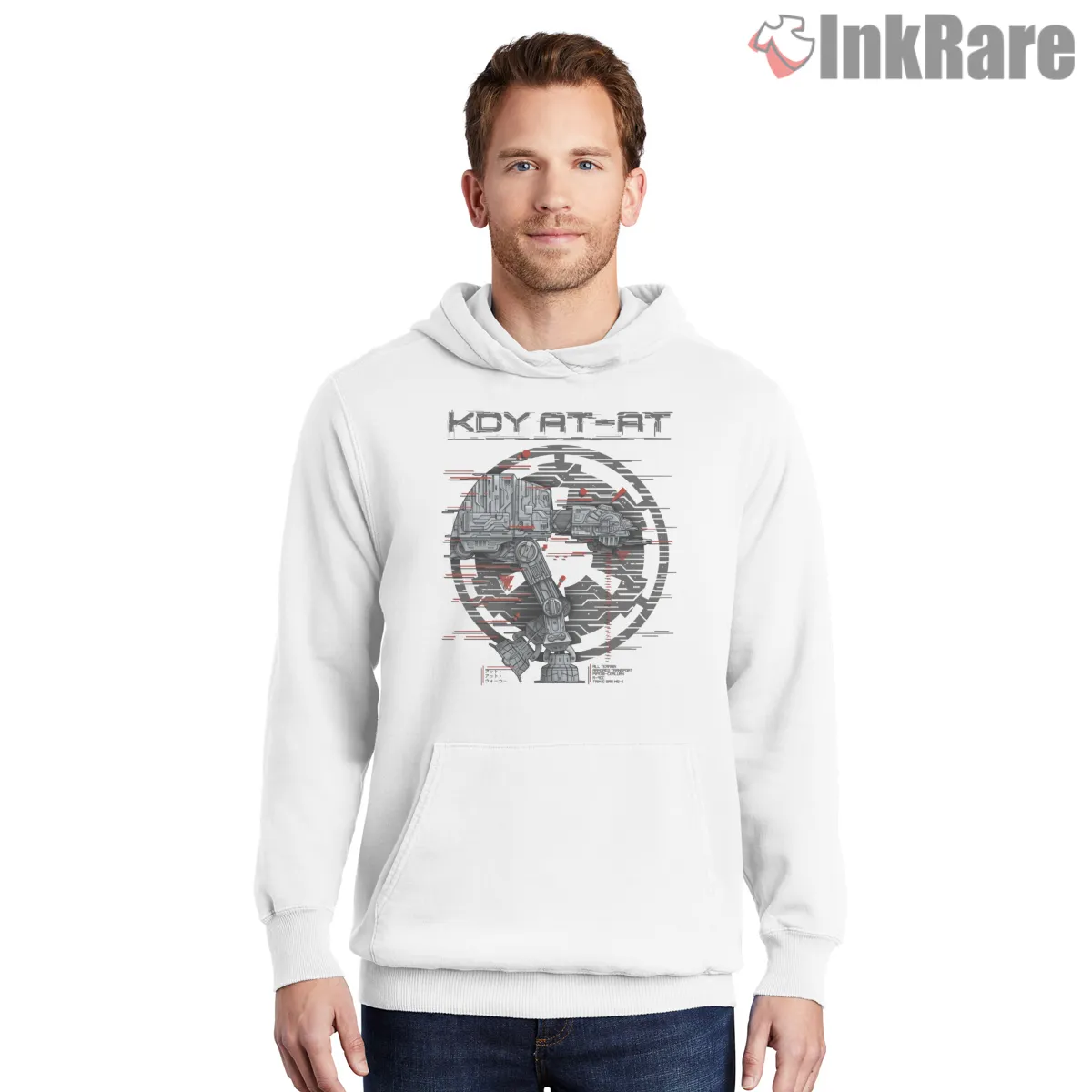 Imperial At At Glitch Tech Graphic Shirt on white hoodie for men graphic tee