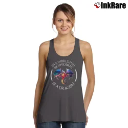 Women’s In A World Full Of Unicorns Be A Dragon Motivational Tank Top in charcoal | Lightweight, Movement-Friendly