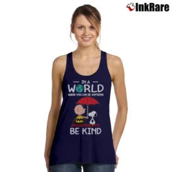Women’s In A World Where You Can Be Anything Be Kind Snoopy Tank Top in navy | Lightweight, Movement-Friendly