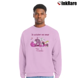 Men’s In October We Wear Pink Snoopy Breast Cancer Awareness Crewneck Sweatshirt in light pink | Cozy Fabric, Clean Style
