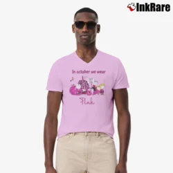 Men’s In October We Wear Pink Snoopy Breast Cancer Awareness V-Neck Tee in light pink | Sharp, Breathable, Everyday Staple