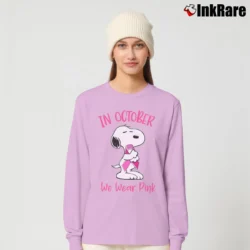 Women’s In October We Wear Pink Snoopy Breast Cancer Long-Sleeve Top in light pink | Sleek, Versatile, All-Season