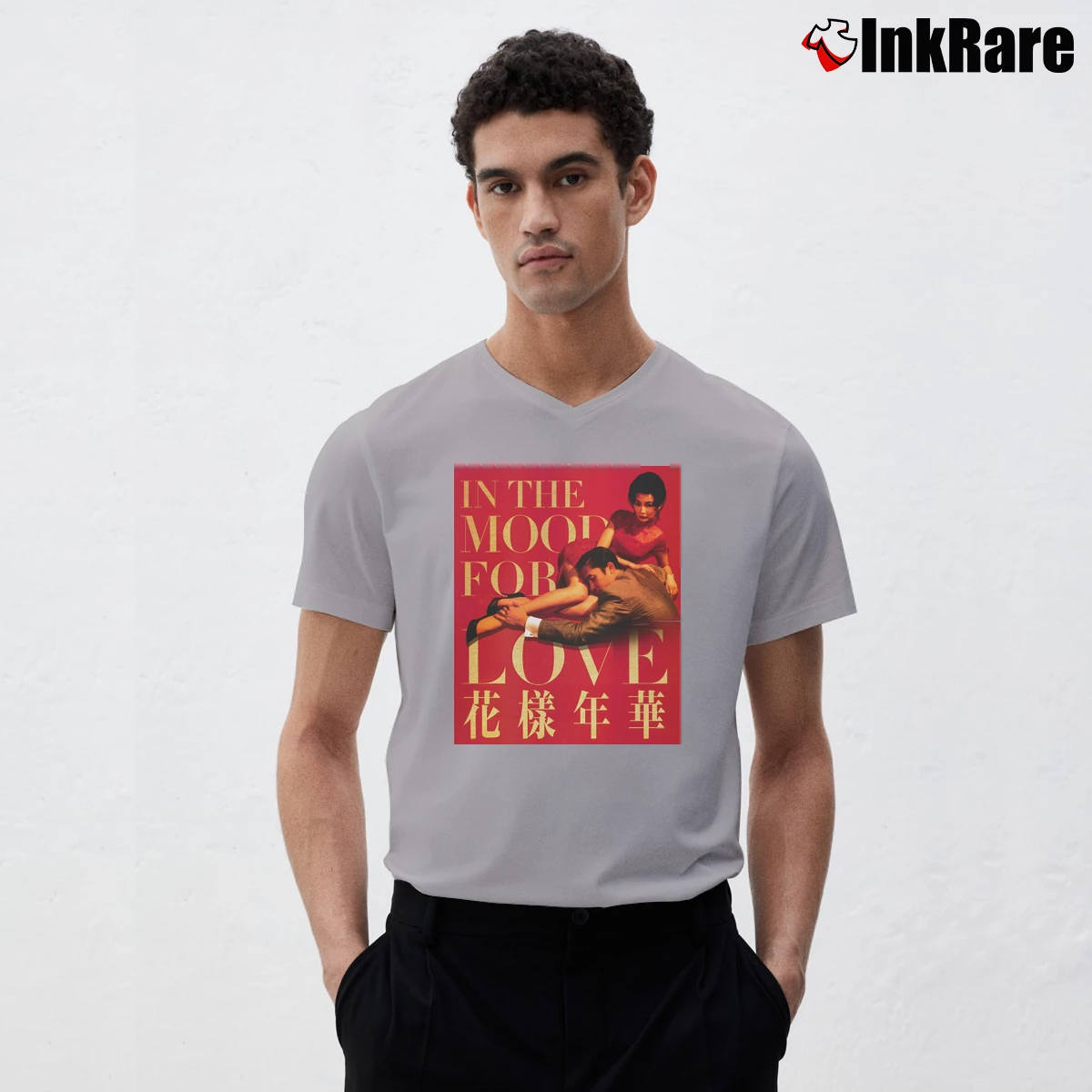 Men’s In the Mood for Love Movie Poster V-Neck Tee in sport grey | Sharp, Breathable, Everyday Staple